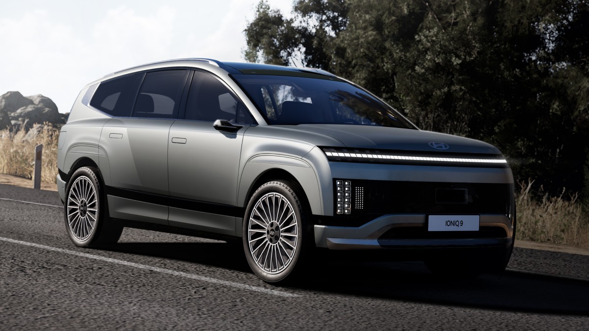 2026 IONIQ 9 front view driving on a road