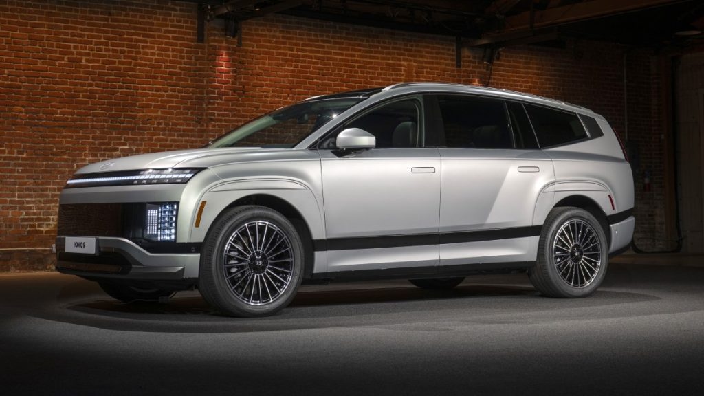 Front side hero view of a parked 2026 IONIQ 9 Calligraphy