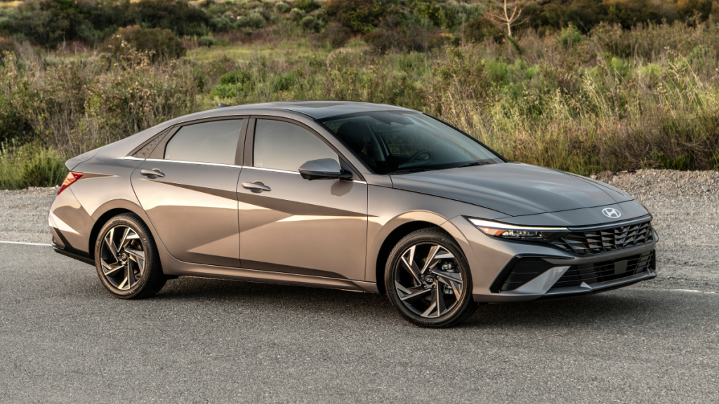 Side view of a parked silver 2025 Hyundai Elantra