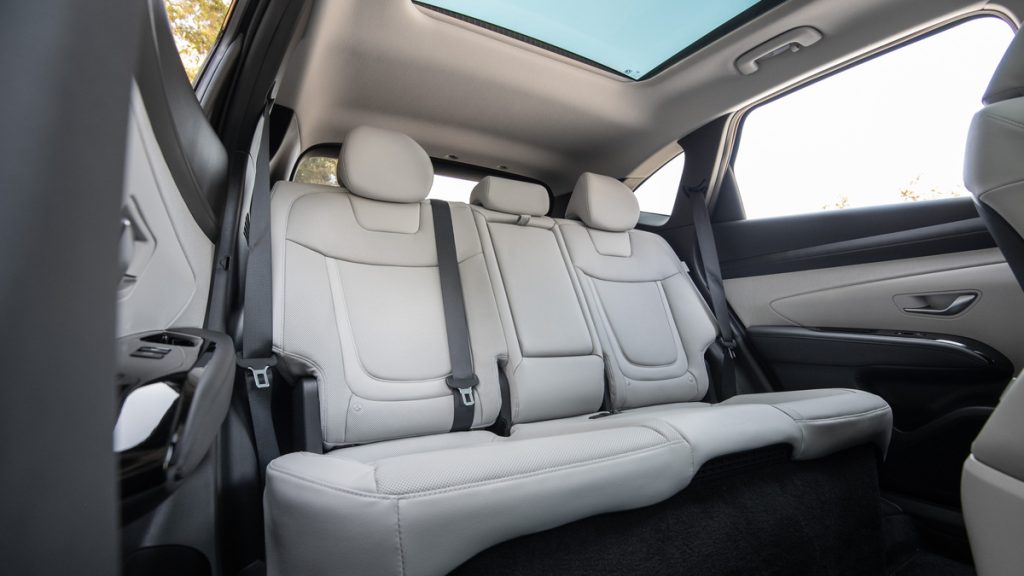 2026 Hyundai Tucson Hybrid interior view of the rear seats.