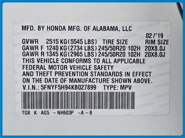 2019 Honda Pilot Touring 8 Passenger