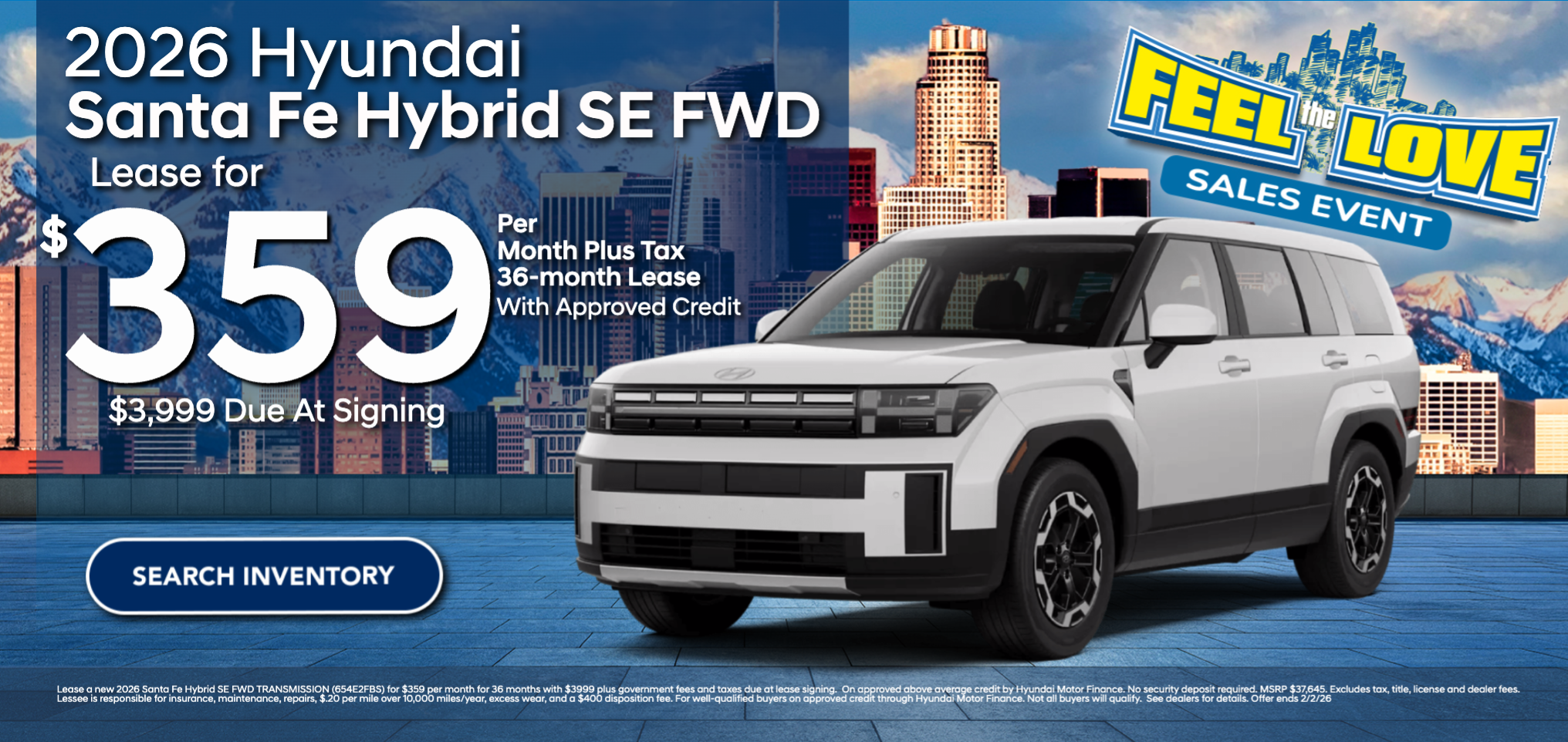 2026 Hyundai Santa Hybrid Fe SE lease at Hyundai DTLA