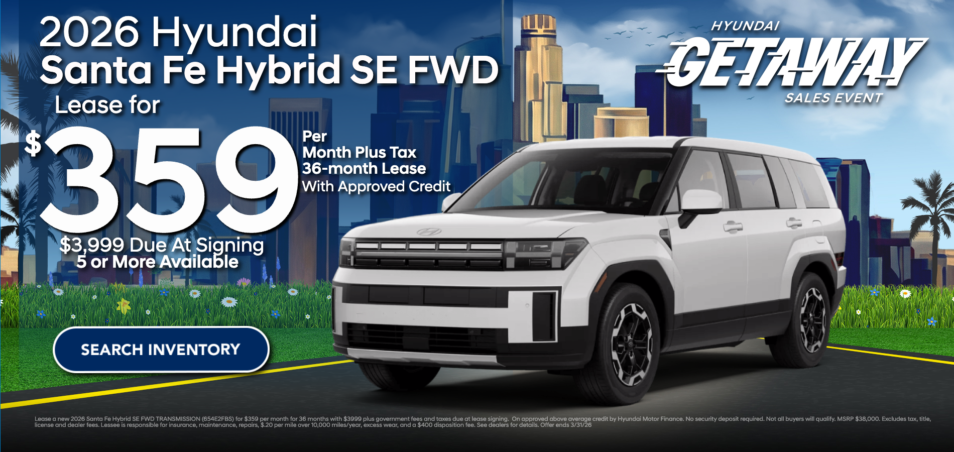 2026 Hyundai Santa Hybrid Fe SE lease at Hyundai DTLA