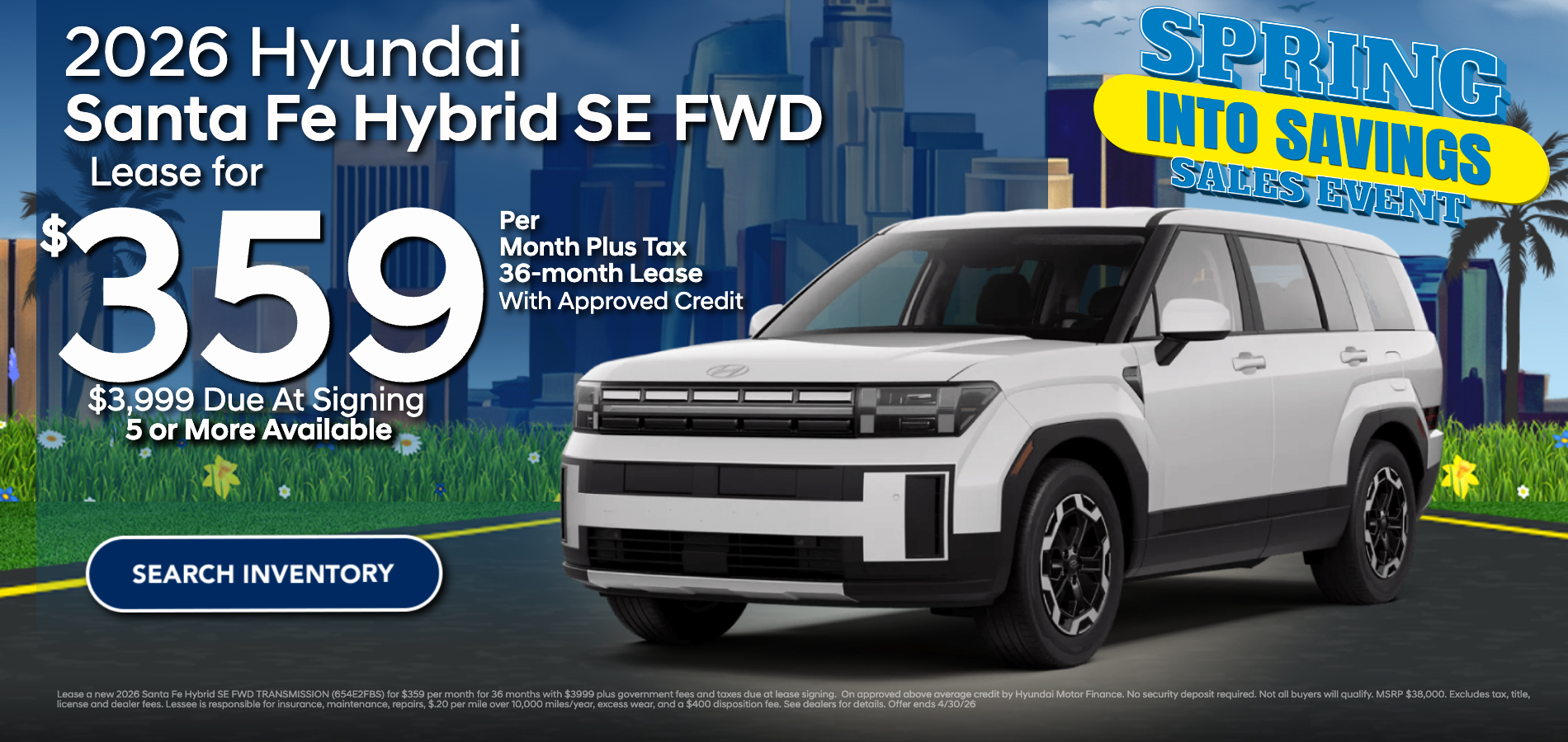 2026 Hyundai Santa Hybrid Fe SE lease at Hyundai DTLA