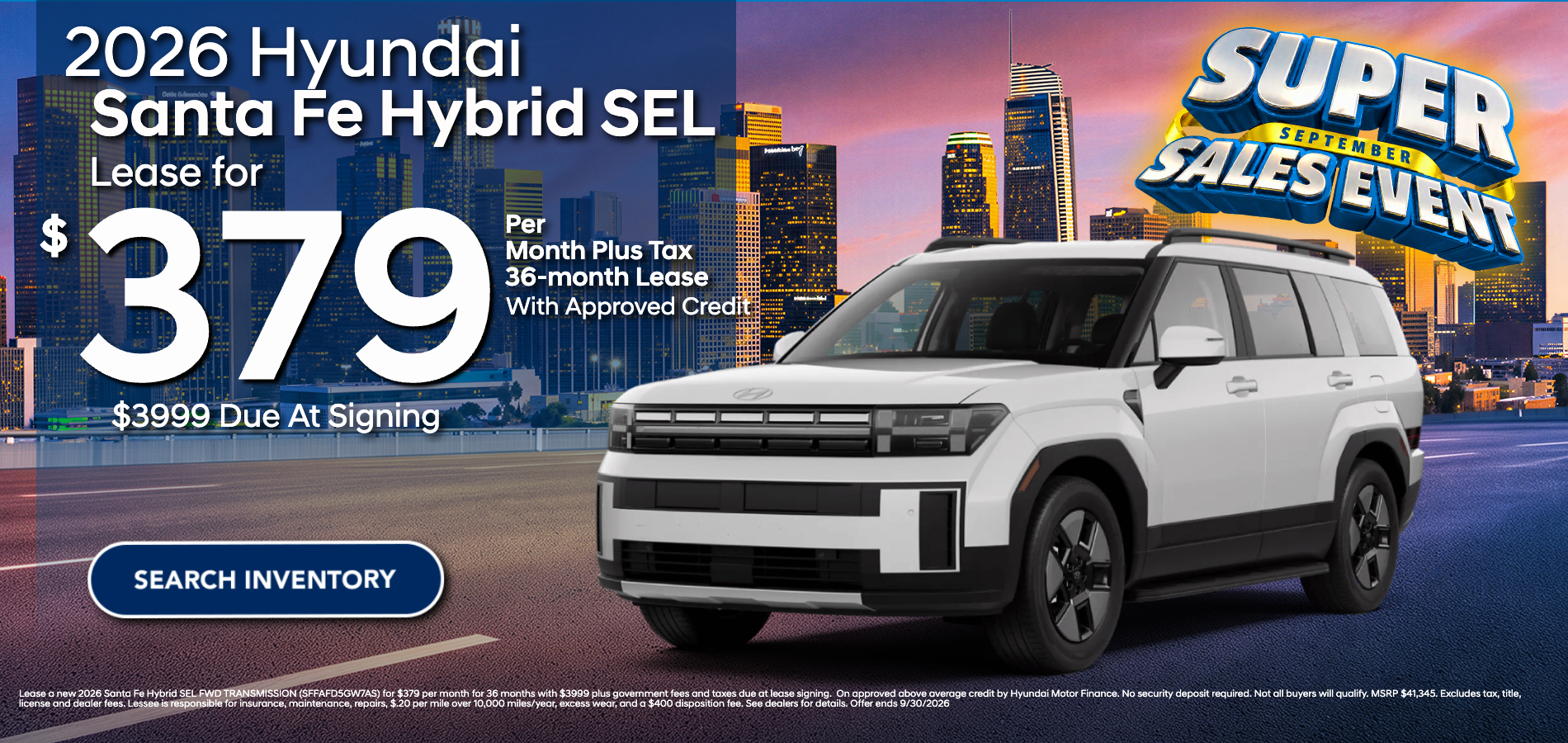 2026 Santa Fe Hybrid SEL lease at Hyundai DTLA